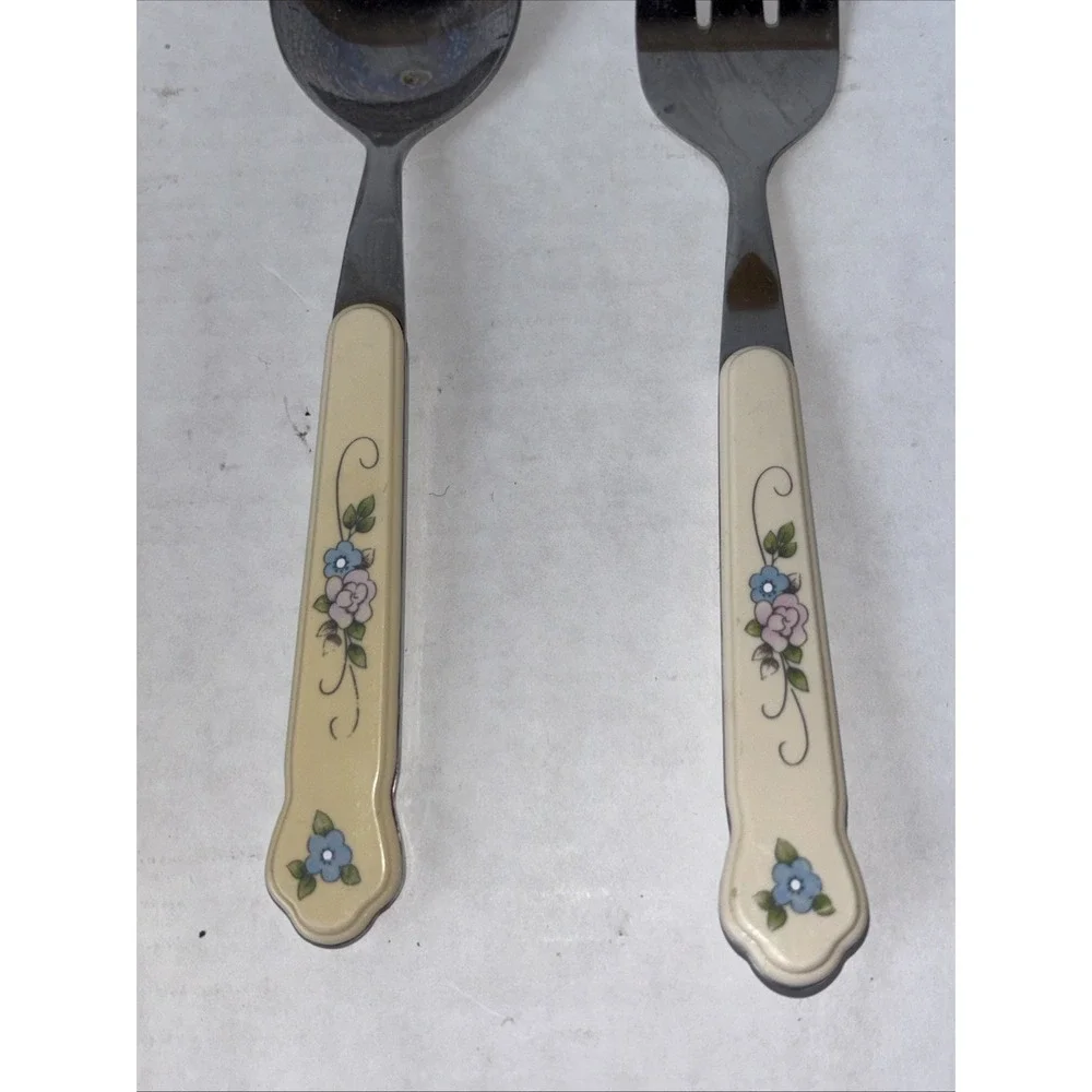 Pfaltzgraff Tea‎ Rose  Vintage Serving Fork And Spoon 
